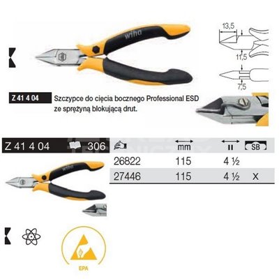 Professional ESD Side Cutters with Wire Lock Z41404 115mm Wiha 26822