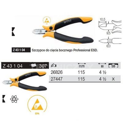 Professional ESD Side Cutter Pliers Z43104 115mm Wiha 26826.