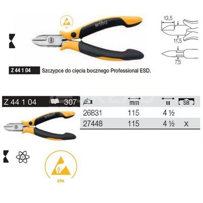 Professional ESD side cutting pliers Z44104 115mm in blister pack Wiha 27448.