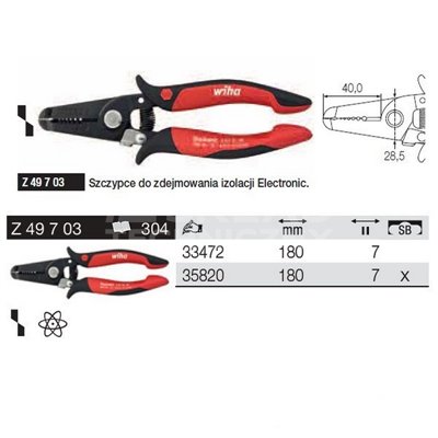 Electronic insulation stripping pliers Z49703 180mm in Wiha 35820 blister pack.