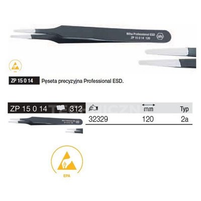 Professional ESD Precision Tweezers ZP15014 2a 120mm Wiha 32329