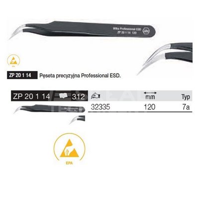 Professional ESD Precision Tweezers ZP20114 7a 120mm Wiha 32335