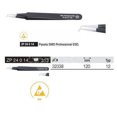 Special SMD Professional ESD Tweezers ZP24014 12 120mm Wiha 32338.