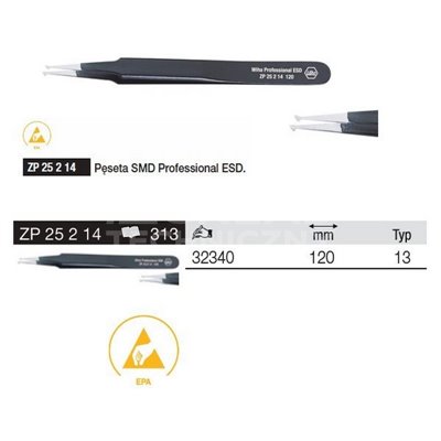 Special SMD ESD Tweezers Professional ZP25214 13 120mm Wiha 32340.