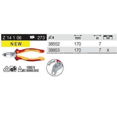 TriCut Professional electric VDE installation pliers Z14106 170mm in blister pack Wiha 38853.