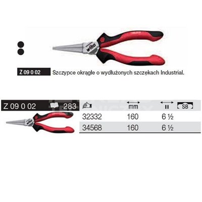 Round Extended Industrial Z09002 160mm Pliers in Wiha 34568 blister pack.