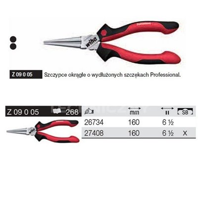 Round Extended Professional Pliers Z09005 160mm Wiha 26734.