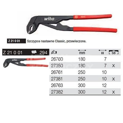 Adjustable pliers with Classic Z21001 250mm jaws in a Wiha 27381 blister pack.