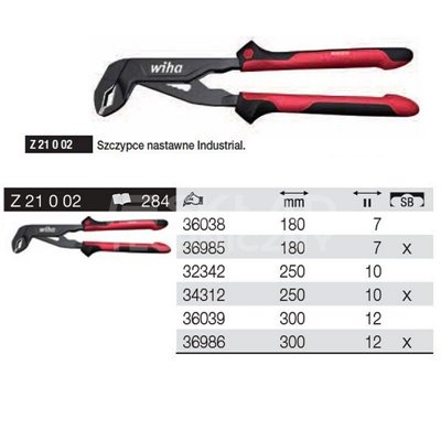 Adjustable Industrial Pliers Z21002 180mm in Wiha 36985 blister pack.