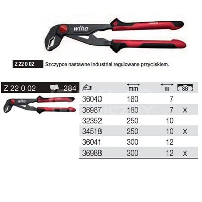 Adjustable pliers with Industrial Z22002 button in blister packaging, 180mm Wiha 36987.