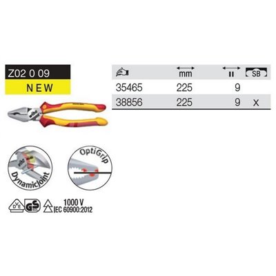 Universal reinforced industrial electric VDE pliers 225mm Wiha 35465.