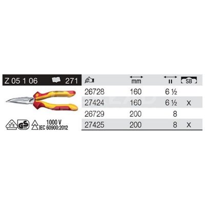 Professional Electric VDE Z05106 160mm Half-Round Cutting Pliers in Wiha 27424 blister pack.