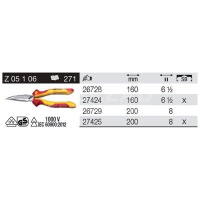 Professional electric VDE half-round cutting pliers Z05106 200mm in blister by Wiha 27425.