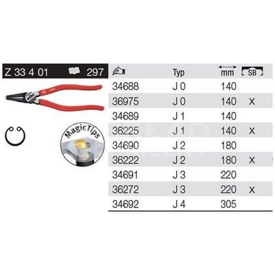 Classic Z33401 J3 Ring Pliers 220mm in Wiha 36272 blister pack.