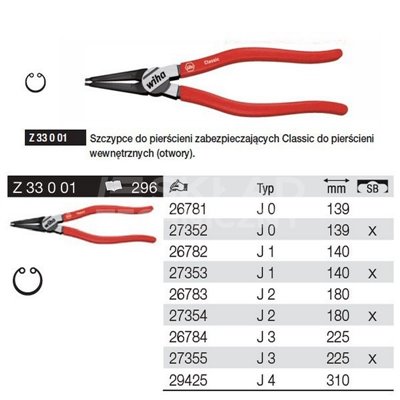 Classic Z33001 J1 140mm ring pliers Wiha 26782.