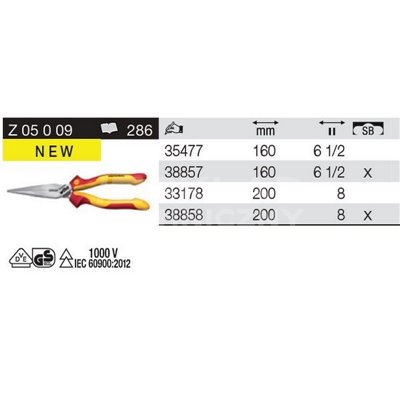 Semi-circular pliers with cutting blades Industrial electric VDE Z05009 200mm in Wiha 38858 blister pack.