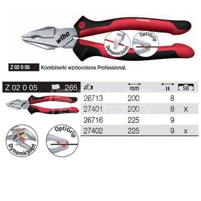 Professional Reinforced Combination Pliers Z02005 200mm Wiha 26713