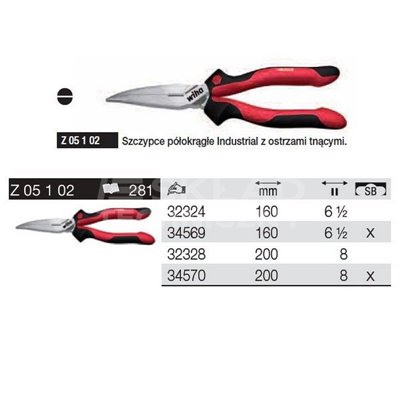 Semi-circular pliers with cutting blades Industrial Z05102 200mm in a Wiha 34570 blister pack.