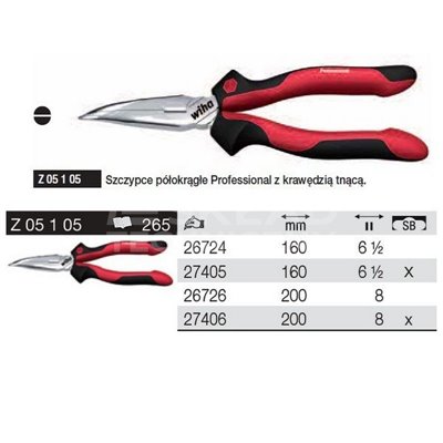 Professional half-round telephone pliers Z05105 200mm Wiha 26726.