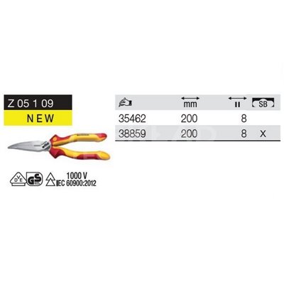 Semi-circular electric pliers with cutting blades Industrial electric VDE Z05109 200mm in Wiha 38859 blister pack.