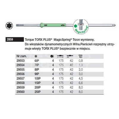 Exchangeable Torx Plus MagicSpring Torque 2859 Handle 6IPx175mm Wiha 29553.