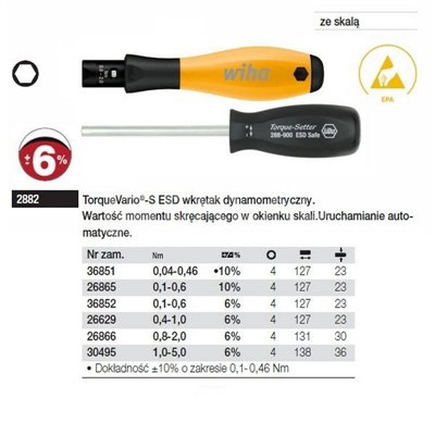 TorqueVario-S ESD 2882 1.0-5.0 138mm Wiha 30495 is an ESD torque screwdriver.