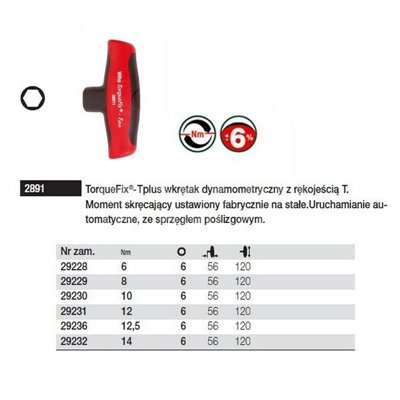 TorqueFix-Tplus 2891 14 56mm Wiha 29232 - a torque screwdriver with a T-handle.