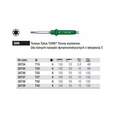 Exchangeable Torx Torque-Tplus 2899 T20x130mm shaft by Wiha 28735.