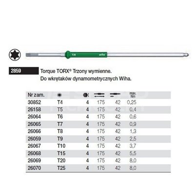 Exchangeable Torx Torque shank 2859 T8x175mm Wiha 26066.