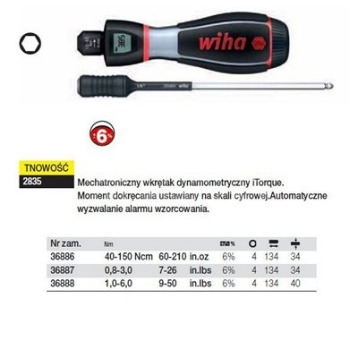 Mechatronic torque screwdriver iTorque 2835 Nm 0.4-1.5 4-13 in.lbs Wiha 36886.