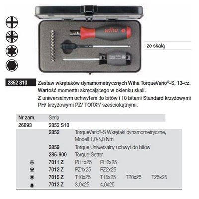 TorqueVario-S 2852S10 PH/PZ/Torx/SW 13pc. Wiha 26893 set of dynamometric screwdrivers.