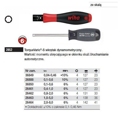 TorqueVario-S dynamometric screwdriver with Torque-Setter 2852 0.1-0.6 127mm Wiha 26888.