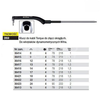 Key for Torque 2859 cables for 8x218mm round connectors by Wiha 36414.