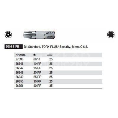 Bit Standard Torx Plus Security shape C 6.3 7016ZIPR 20IPRx25mm Wiha 26348.