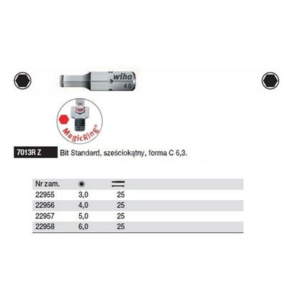 Hexagonal Standard Bit 7013RZ 4.0x25mm Wiha 22956