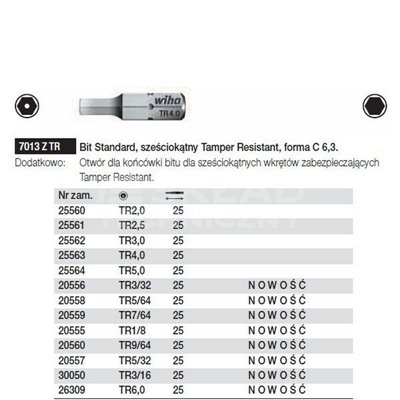 Hexagonal Tamper Resistant Bit Standard 7013ZTR TR2.0x25mm Wiha 25560.