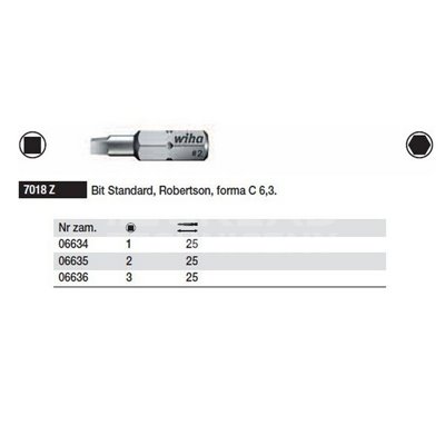 Square Robertson Standard Bit C Form 6.3 7018Z 3x25mm Wiha 06636.