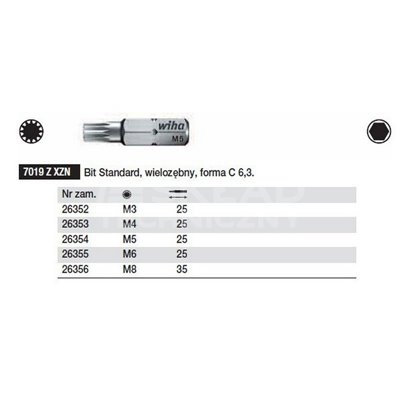 Multitooth C form Standard Bit 6.3 7019ZXZN M4x25mm Wiha 26353.