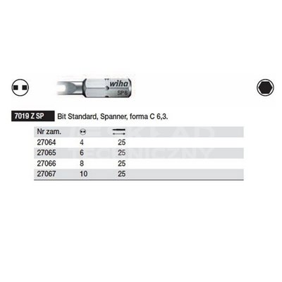 Bit Standard Spanner C shape 6.3 7019ZSP 6x25mm Wiha 27065.