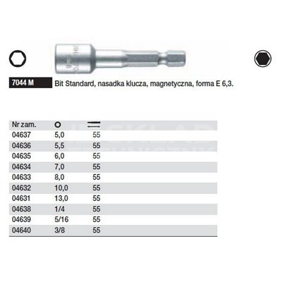 Wiha 04636 Standard Bit Socket Attachment, Magnetic, E form, 6.3mm x 5.5mm.