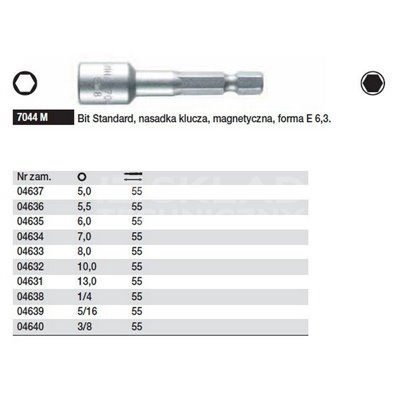 Wiha 04631 Standard Bit Socket Attachment, Magnetic, E Form 6.3 13.0, 7044M.