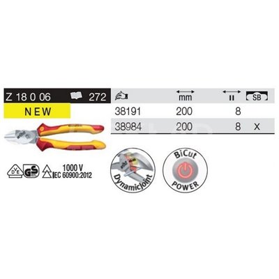 BiCut Professional Electric VDE Side Cutters Z18006 200mm Wiha 38191