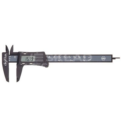The digiMax 4111701 digital caliper with a reading of 0.01mm by Wiha 29422.