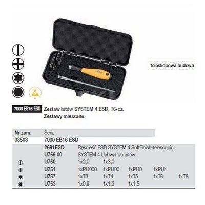 A set of bits with a handle and grip SYSTEM 4 ESD 7000EB16ESD anti-static 16 pc. Wiha 33503.