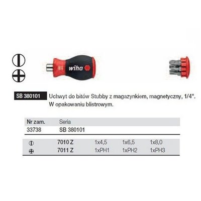 Stubby 6-in-1 screwdriver with magazine PZ/PH SB380101 Wiha 33738.