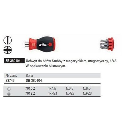 Stubby 6-in-1 Screwdriver with Magazine PŁ/PZ SB380104 Wiha 33746.