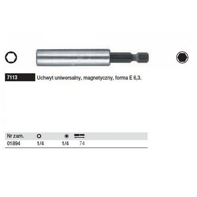 Uniwersalny uchwyt do bitów 7113 magnetyczny, forma E 6,3 74mm Wiha 01894