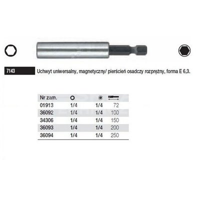 Universal magnetic bit holder 7143 with a ring, E 6.3 150mm Wiha 34306.