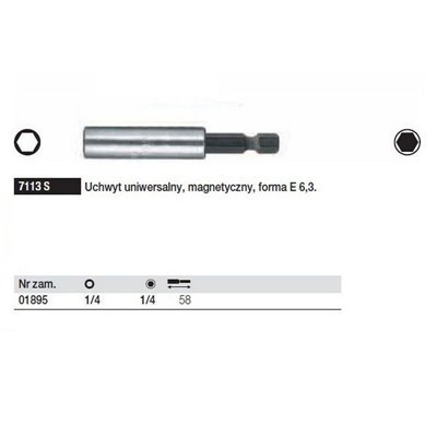 Uniwersalny uchwyt do bitów 7113S magnetyczny, forma E 6,3 58mm Wiha 01895