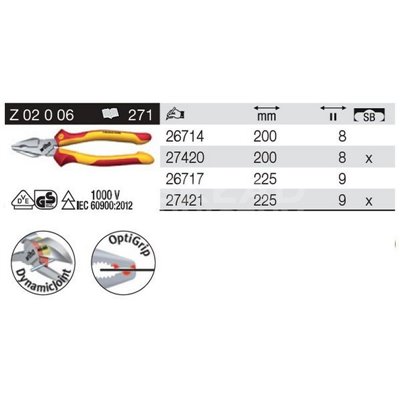 Reinforced Professional Electric VDE Combination Pliers Z02006 225mm Wiha 26717.